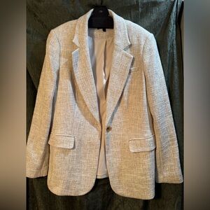 Donna Karan Light Beige Tweed Single-Button Blazer